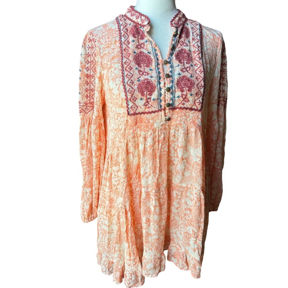 Anthropologie Orange Flowy Long Sleeve Shirt Size XS